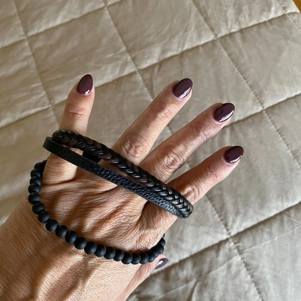 Natural Frosted Beads Leather Bracelet, Men's Jewelry Beaded Jewelry